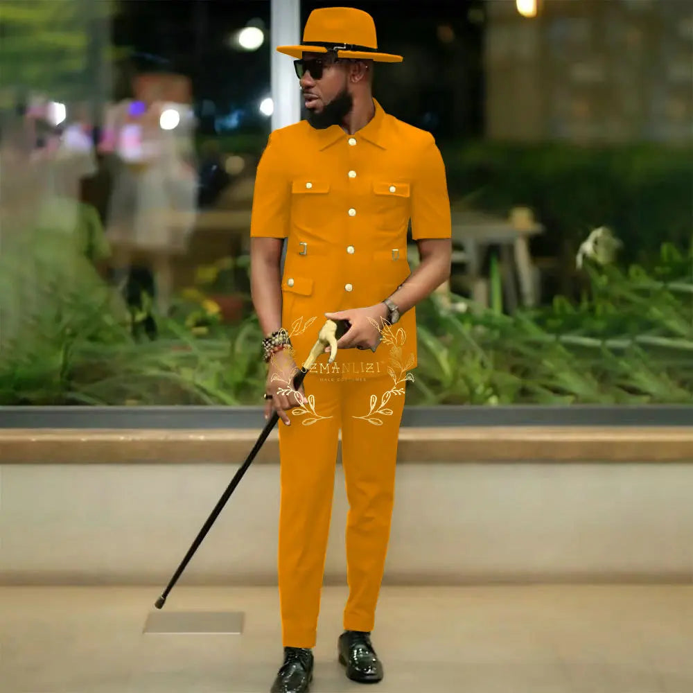 Costumes de style africain pour hommes pour mariage, sur mesure, 2 pièces, veste à simple boutonnage, pantalon, 2 pièces, costumes de marié, costume homme