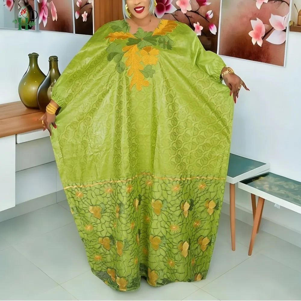2026 African Dresses for Woman Kaftan Dress Embroidery Bazin Riche Traditional Outfit for Wedding Party Church Gown Turkey Dress