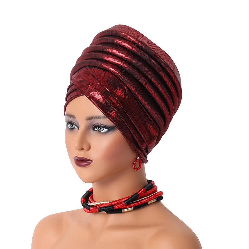 Femmes africaines Auto Gele couvre-chef Nigeria dame plissée bandeau musulman foulard Bonnet Turbante Mujer