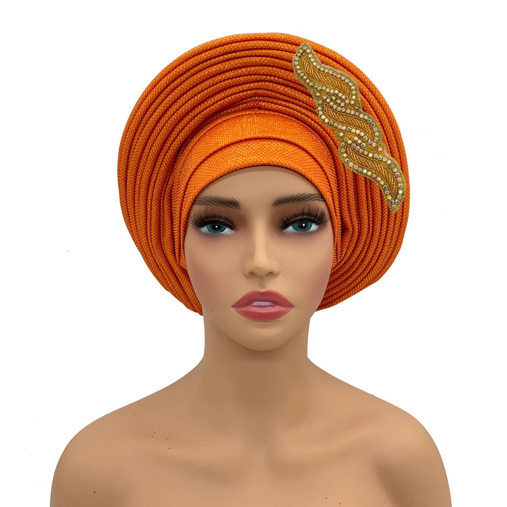 Cravate de sauna africaine Auto Gele pour femmes, couvre-chef nigérian, fête de mariage, turban féminin, casquette prête à porter