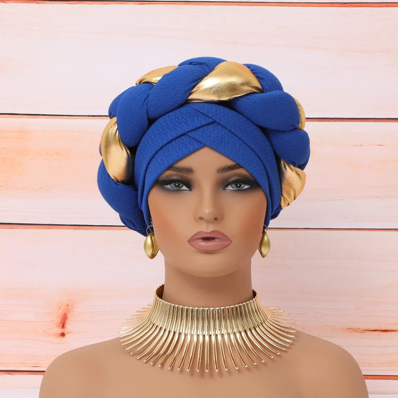 Auto Gele-Turban Africain pour Femme Musulmane, Cravate de Sauna, Chapeau Rond Plissé, Hijab Aso Oke NigWin, Foulard de Tête