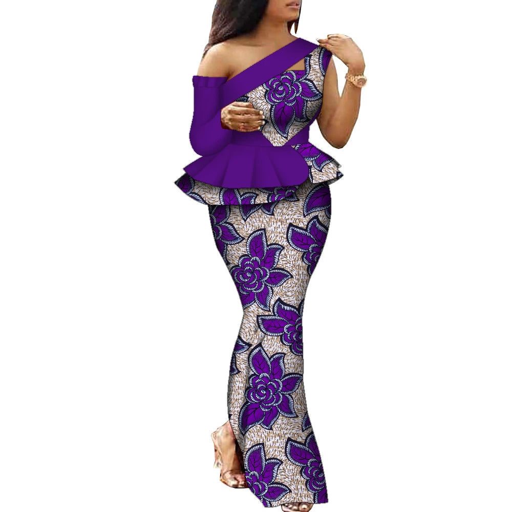 African Dress Women Traditional Ankara Print Dress for Women Elegant Party Two Pieces Sets Top and Skirt Lady's Outfits WY10085