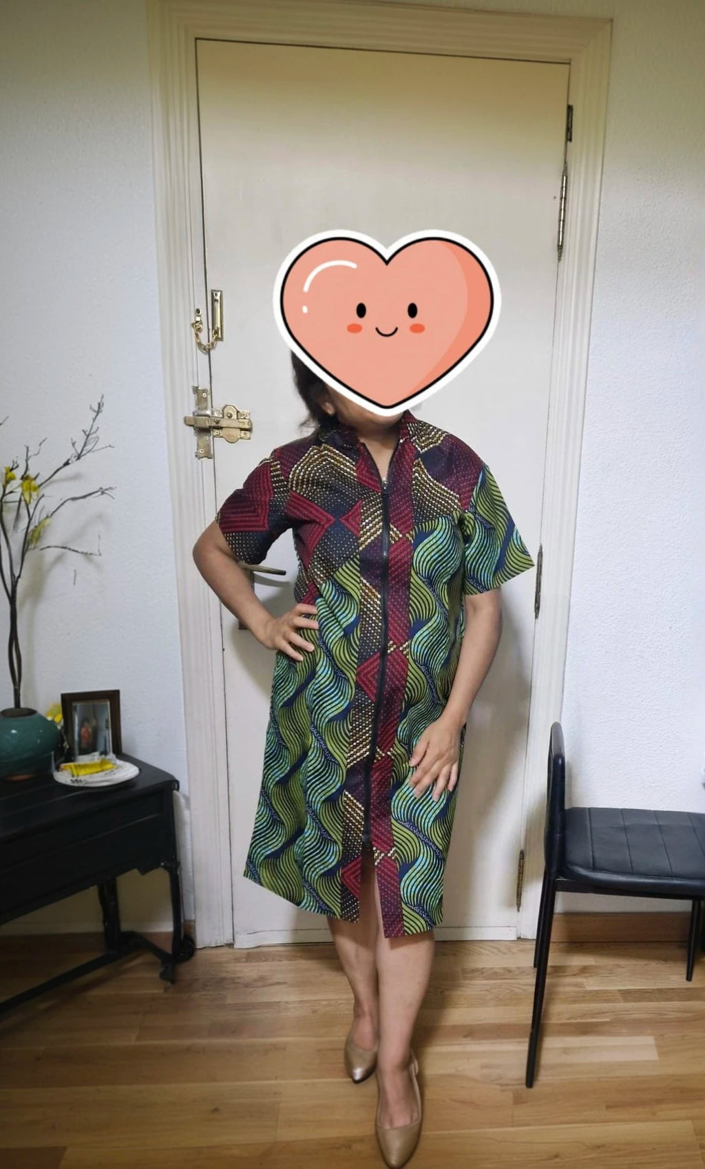 Original Design African Print Women’s Dress Stand Collar Frock Tailored Traditional Party Wear Retro Patchwork Designs
