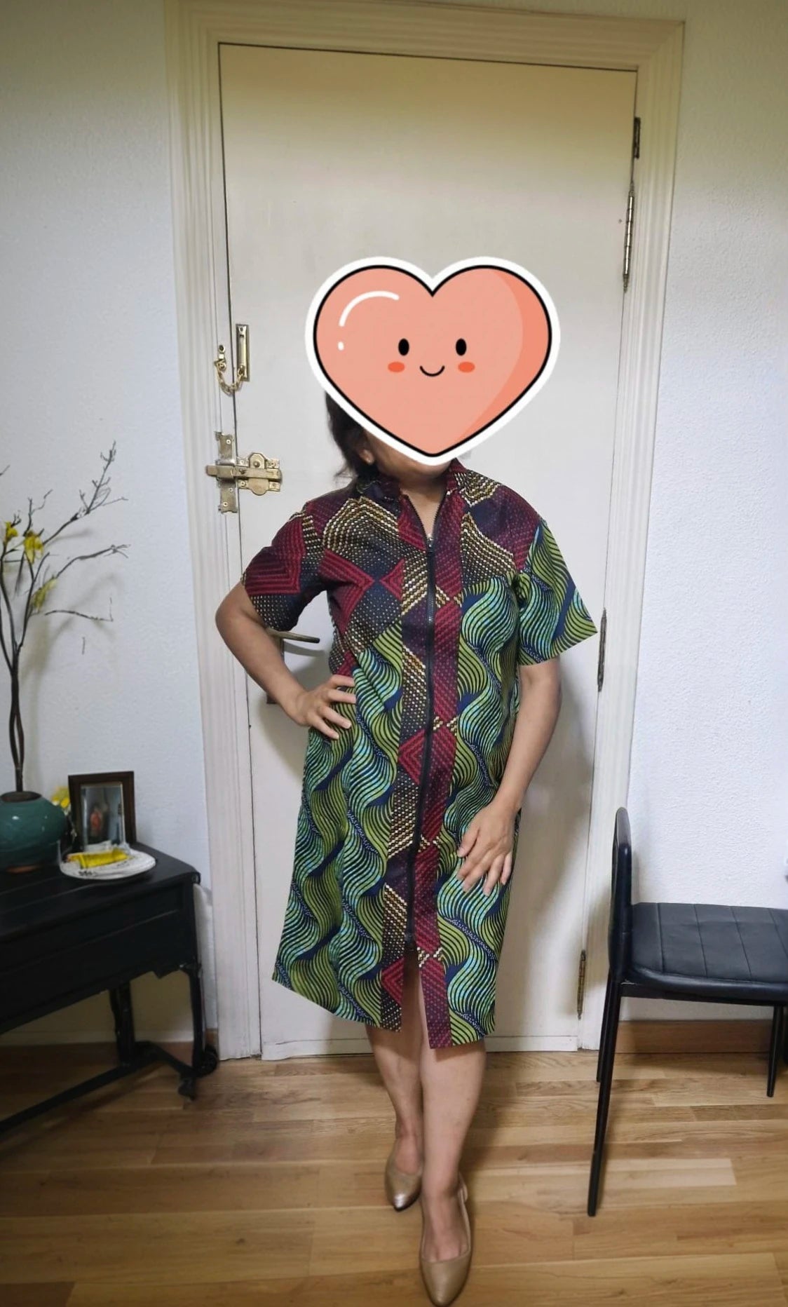 Original Design African Print Women’s Dress Stand Collar Frock Tailored Traditional Party Wear Retro Patchwork Designs