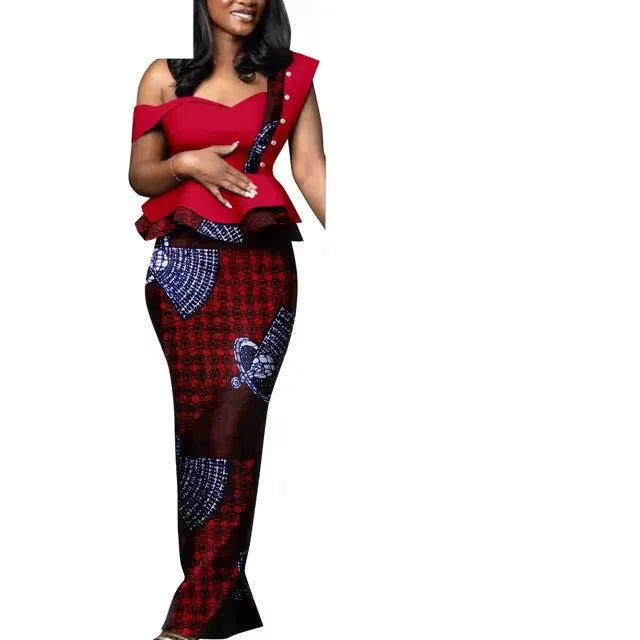 African Dresses for Women Match Bazin Lover Couple Clothes Print Mermaid Evening Dresses Men Outfits Shirt and Pant Sets Wedding