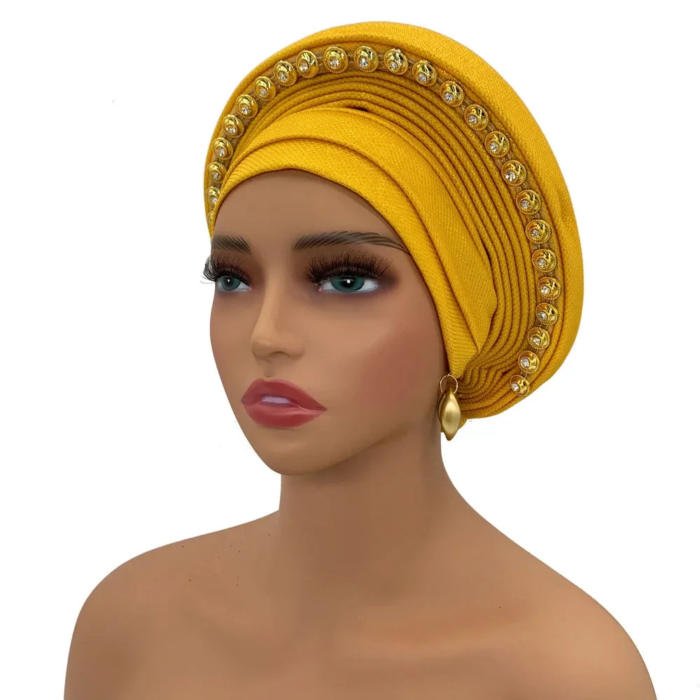 Turban Africain pour Femme, Casquette de Sauna Nigériane, Accessoire de ixde Mariage, Enveloppes de Tête Déjà Faites à la Main