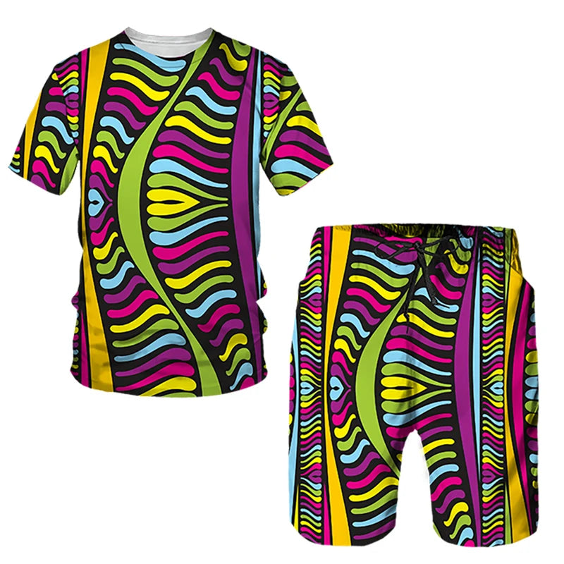 Ensembles de t-shirts et shorts College en 3D de style ethnique africain pour hommes, mode décontractée, t-shirt à manches courtes, olympiques pantalons, vêtements respirants