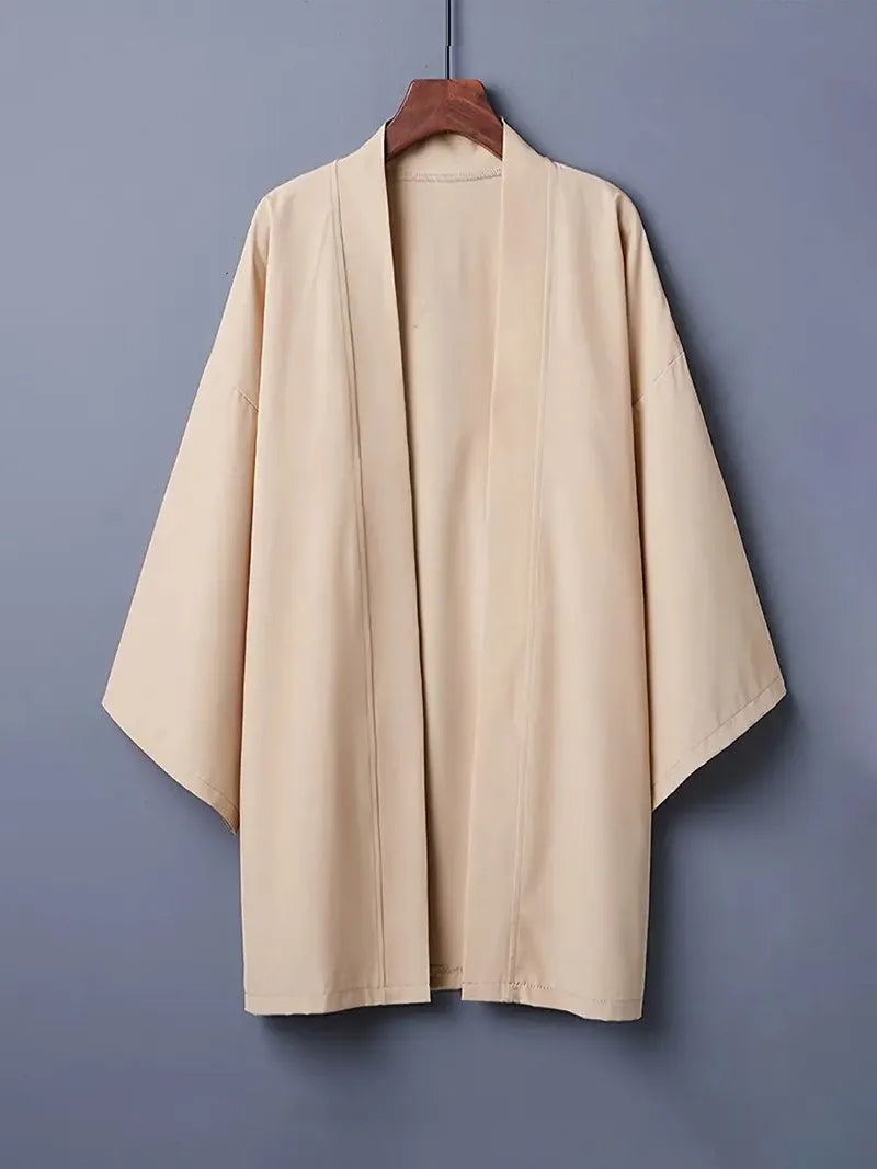 Robe d'été noire pour hommes, vêtements de samouraï, couleur unie, ample, Costume traditionnel asiatique, cape Kimono japonaise de plage, manteau de protection solaire