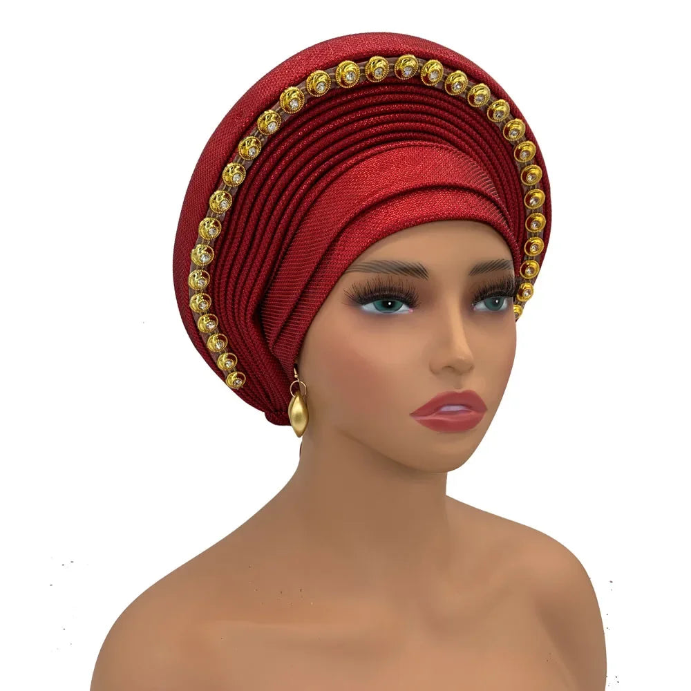 Turban Africain pour Femme, Casquette de Sauna Nigériane, Accessoire de ixde Mariage, Enveloppes de Tête Déjà Faites à la Main
