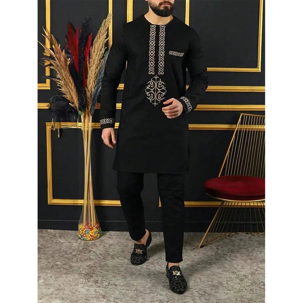 Nouvel ensemble traditionnel africain pour homme 2026 – Costume élégant et tendance pour homme, ensemble décontracté brodé deux pièces, caftan pour homme