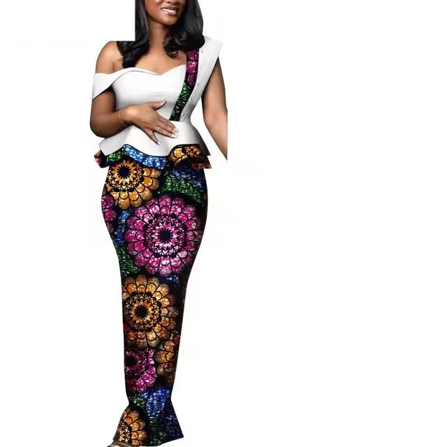 African Dresses for Women Match Bazin Lover Couple Clothes Print Mermaid Evening Dresses Men Outfits Shirt and Pant Sets Wedding