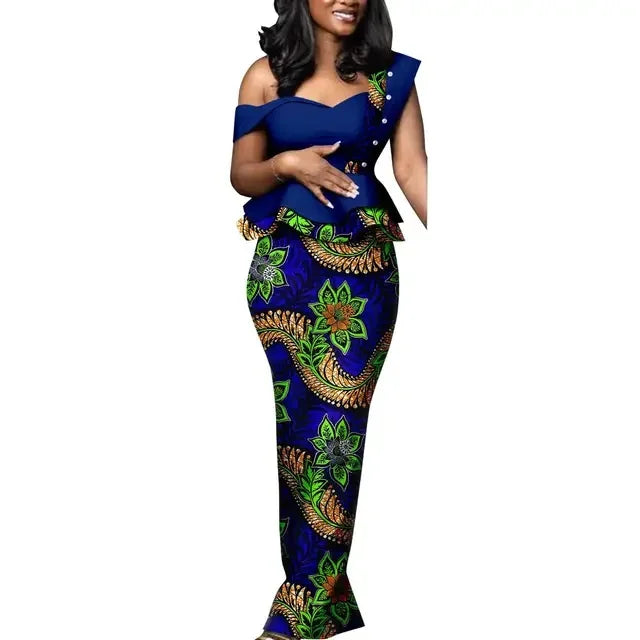 African Dresses for Women Match Bazin Lover Couple Clothes Print Mermaid Evening Dresses Men Outfits Shirt and Pant Sets Wedding