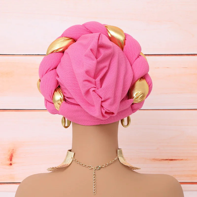 Auto Gele-Turban Africain pour Femme Musulmane, Cravate de Sauna, Chapeau Rond Plissé, Hijab Aso Oke NigWin, Foulard de Tête