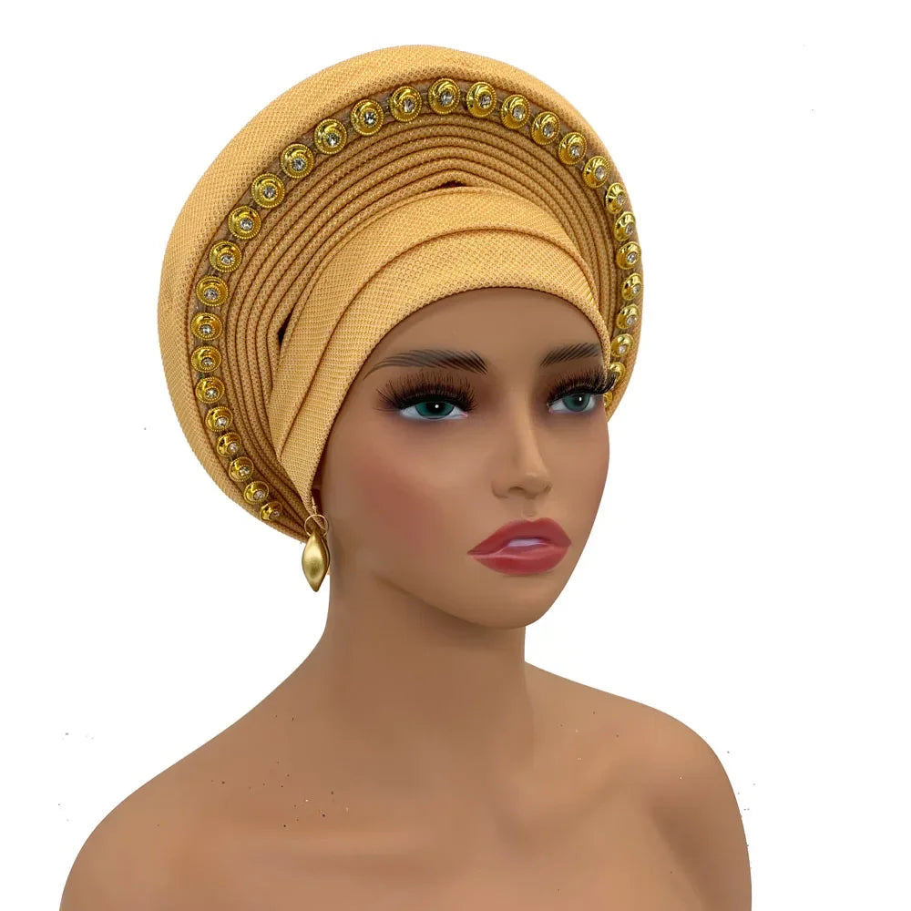 Turban Africain pour Femme, Casquette de Sauna Nigériane, Accessoire de ixde Mariage, Enveloppes de Tête Déjà Faites à la Main