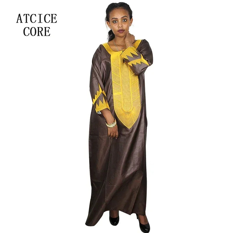 African Dresses For Woman Soft Material Embroidery Design Long Dress Without Scarf