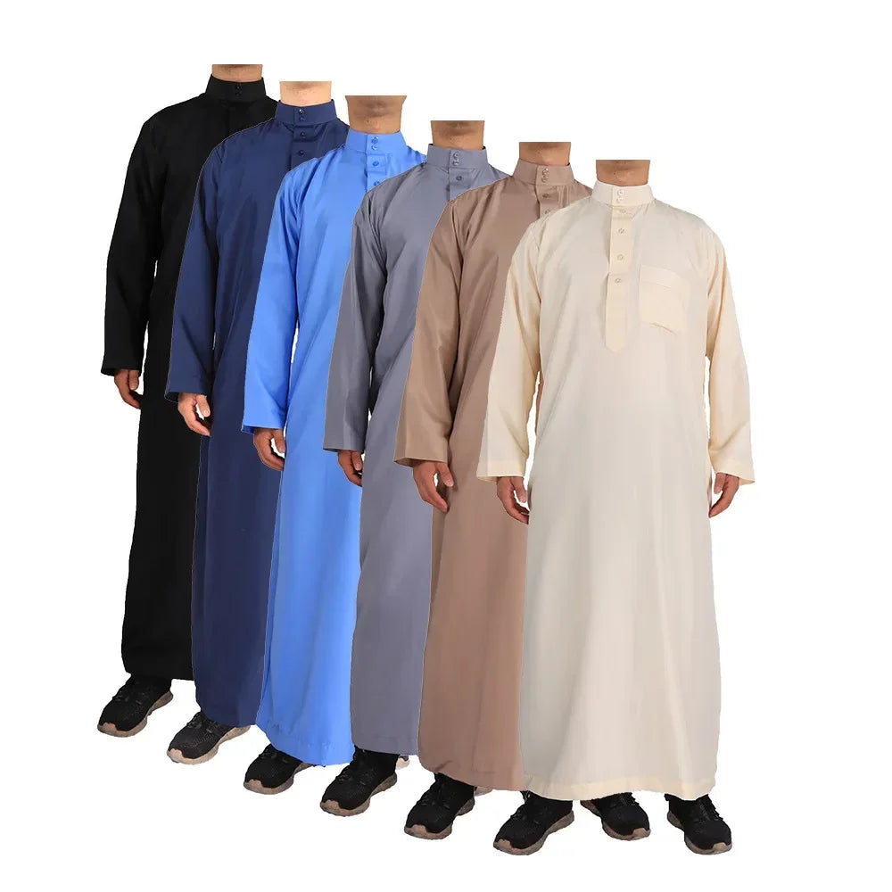 Vêtements islamiques hommes solide à manches longues en vrac musulman mâle arabie saoudite Pakistan Kurta Costumes musulmans robe musulmane caftan Thobe