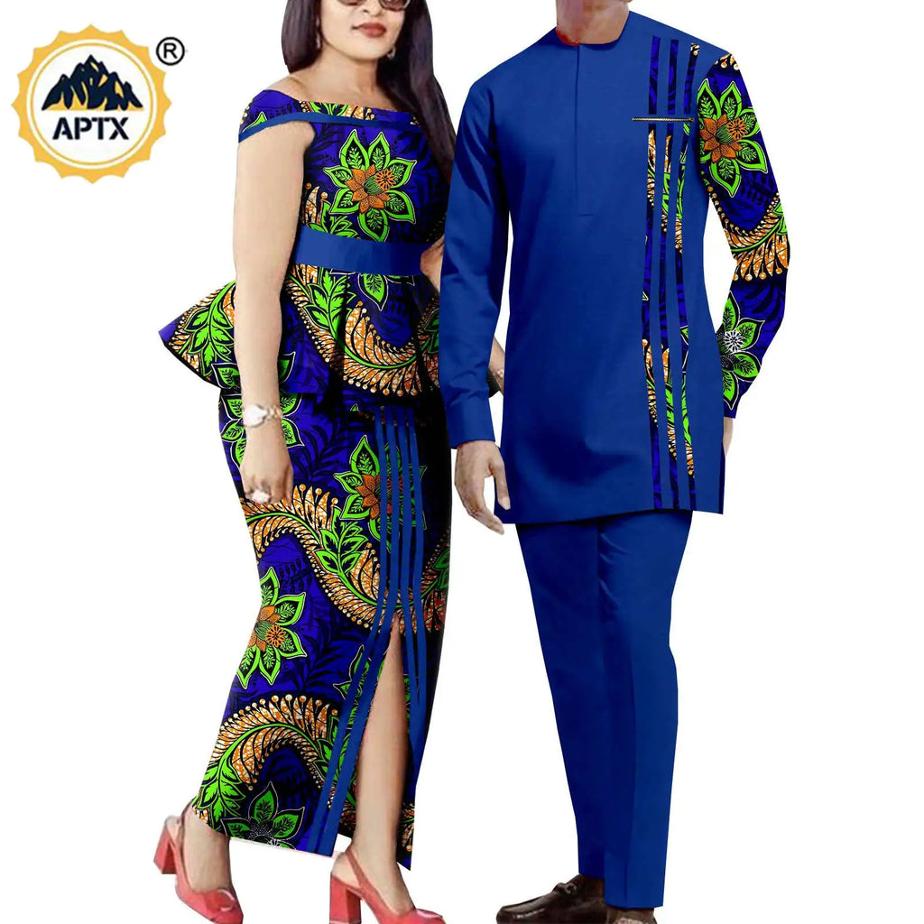 Tenues de couple assorties pour hommes, ensembles chemises et pantalons, robes africaines Dashiki pour femmes, haut et jupes fendues pour mariage, Y23C006