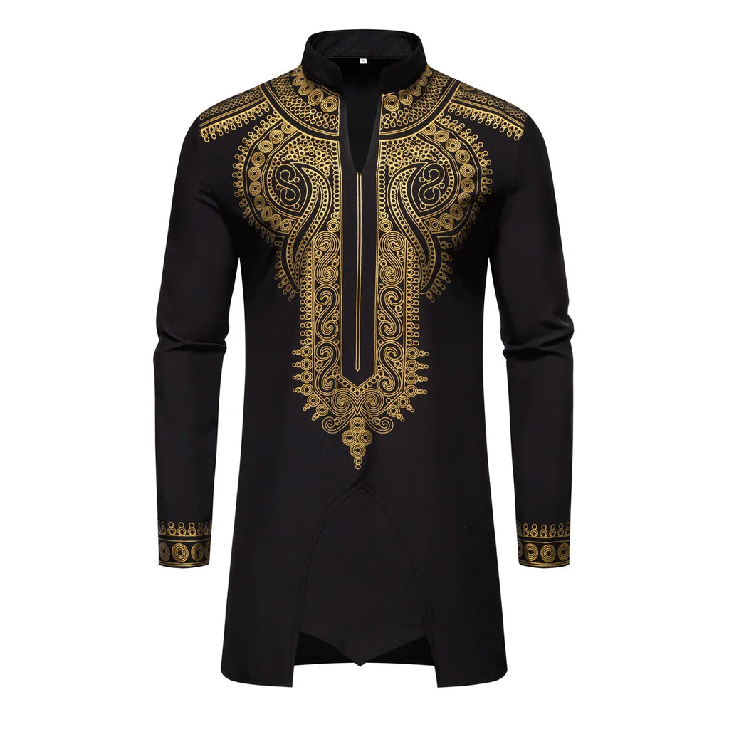 Ensemble de Robe imprimé africain à col montant pour hommes, noir/blanc, tenue de chef Tribal du moyen-orient de saphir, haut + pantalon, 2 pièces, 2026