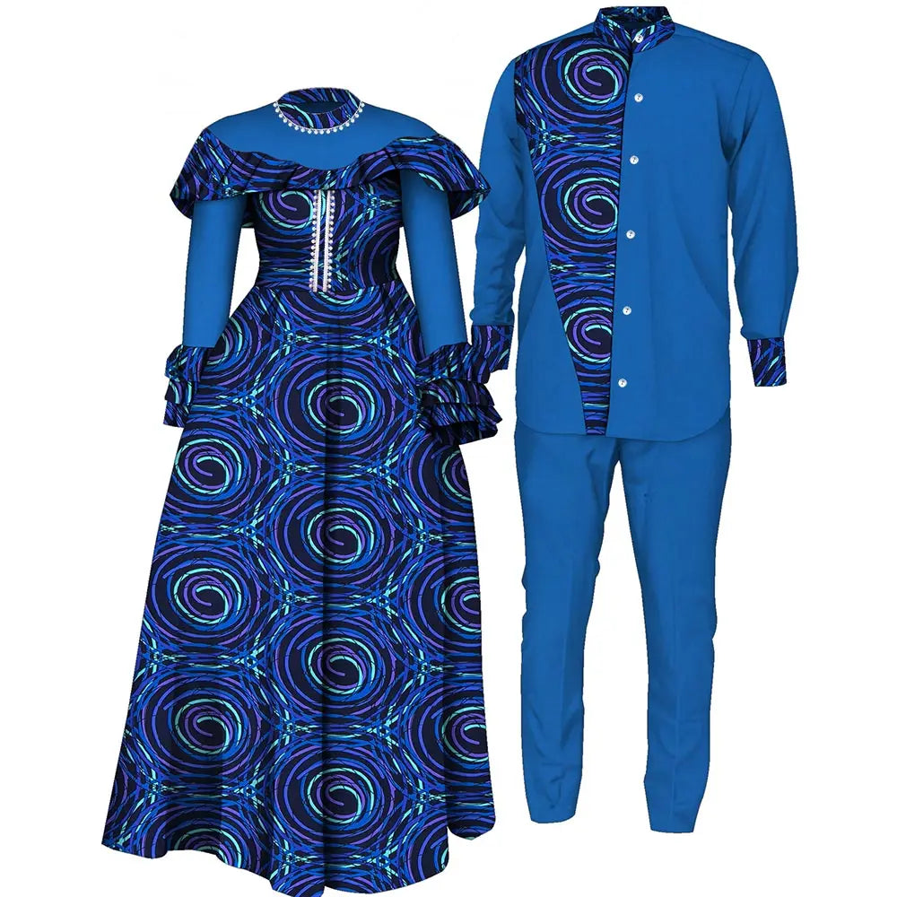 Vêtements de Couple africains, robes africaines pour femmes, ensemble haut et pantalon imprimés pour hommes, vêtements de fête pour amoureux de mariage, Wyq1093
