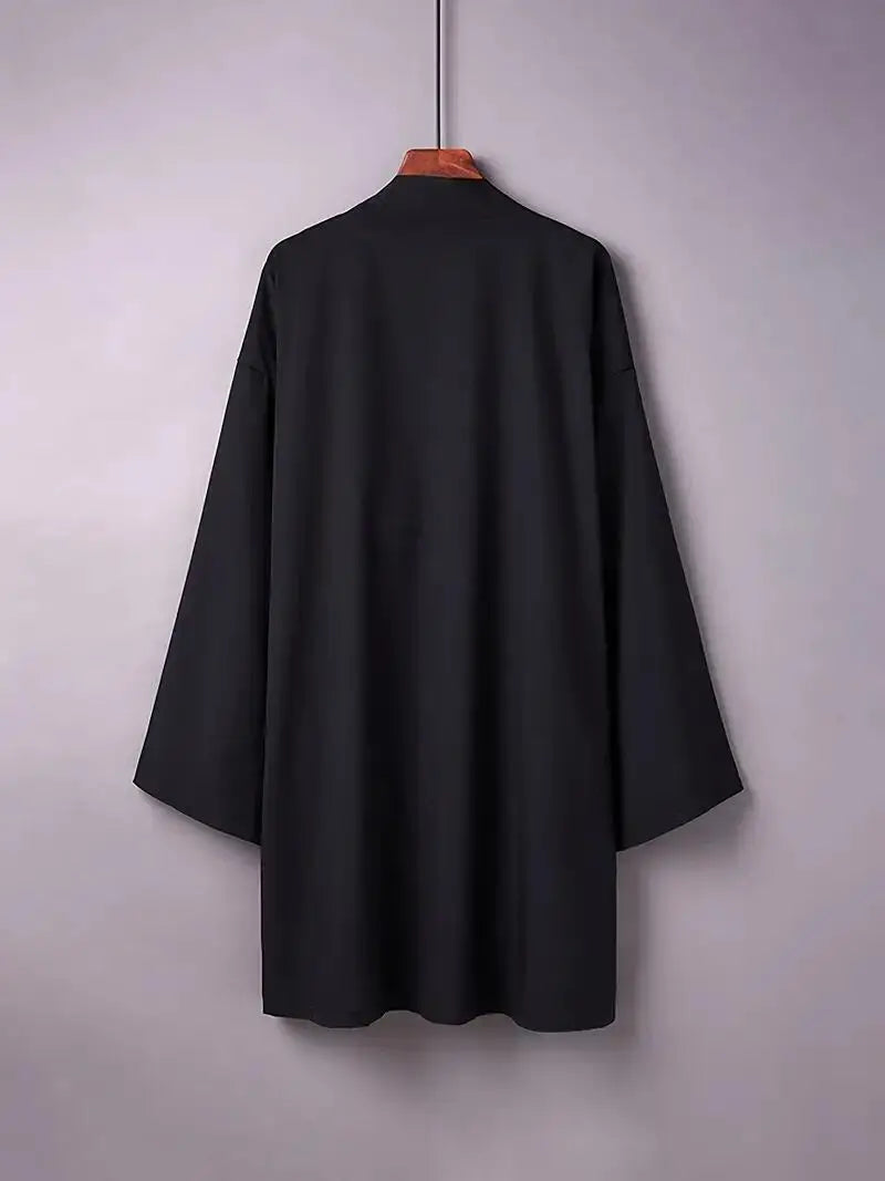 Robe d'été noire pour hommes, vêtements de samouraï, couleur unie, ample, Costume traditionnel asiatique, cape Kimono japonaise de plage, manteau de protection solaire