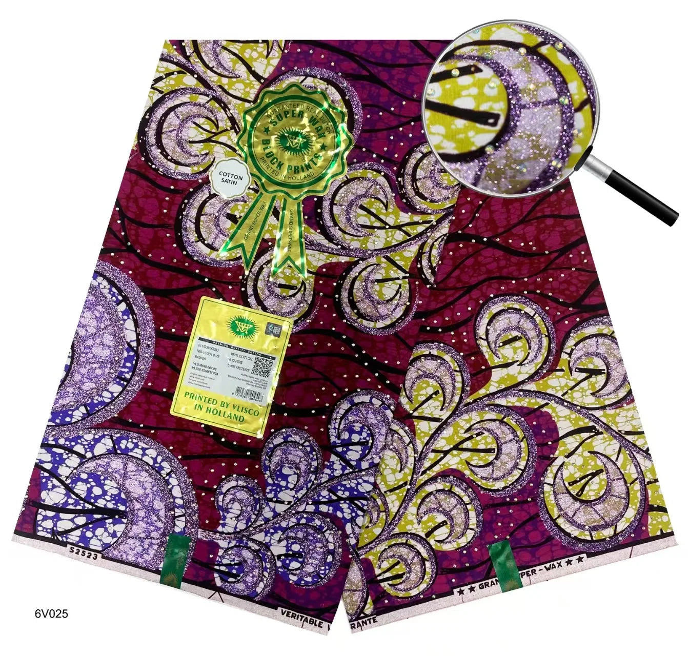 Tissu africain en cire avec des bandes de cristal, tissu en cire pour robe de femme, 6 yards/lot, cire africaine