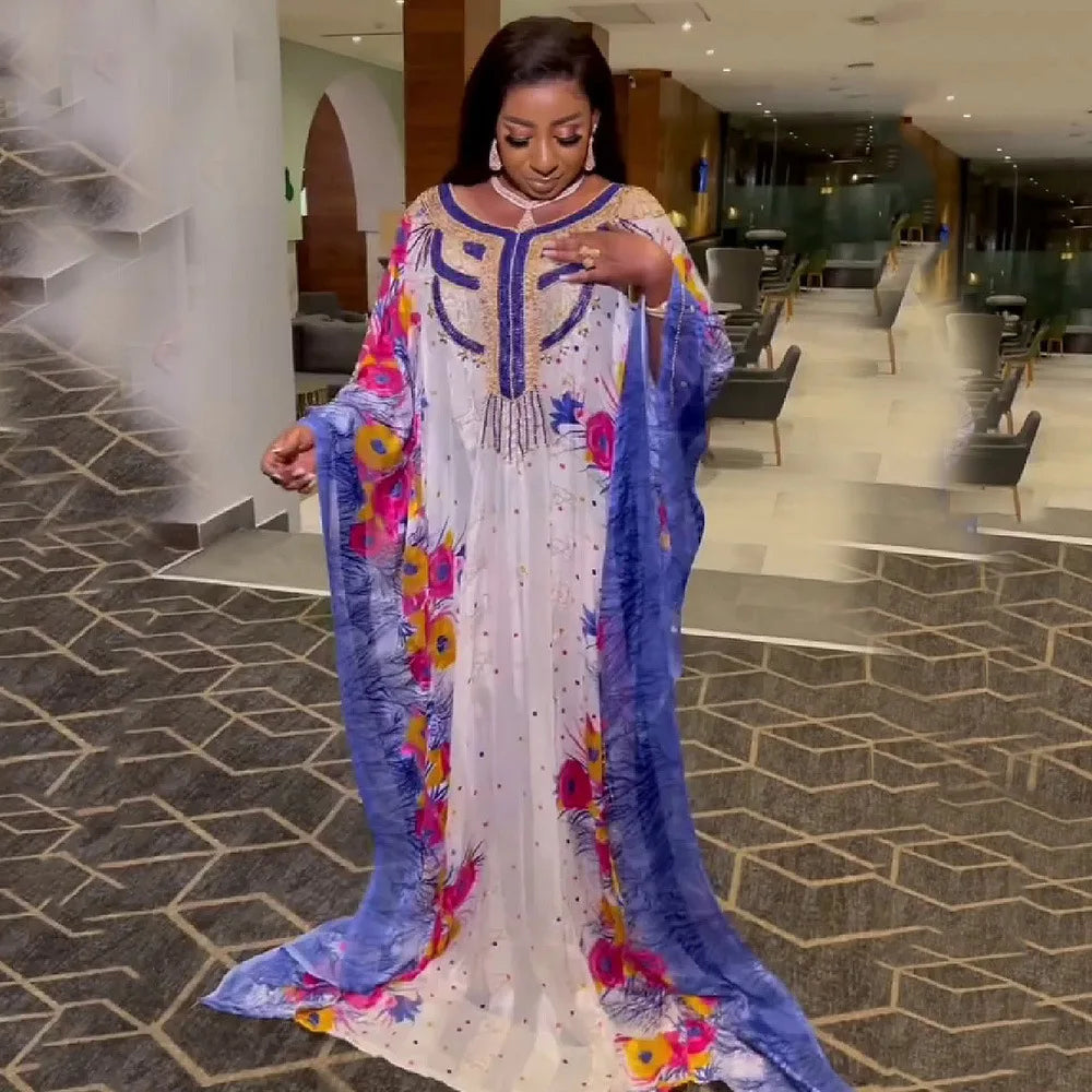 African Print Dresses for Women Muslim Maxi Dress Traditional Dashiki Diamond Abaya Dubai Boubou Robe Africa Morocco Gown Robes