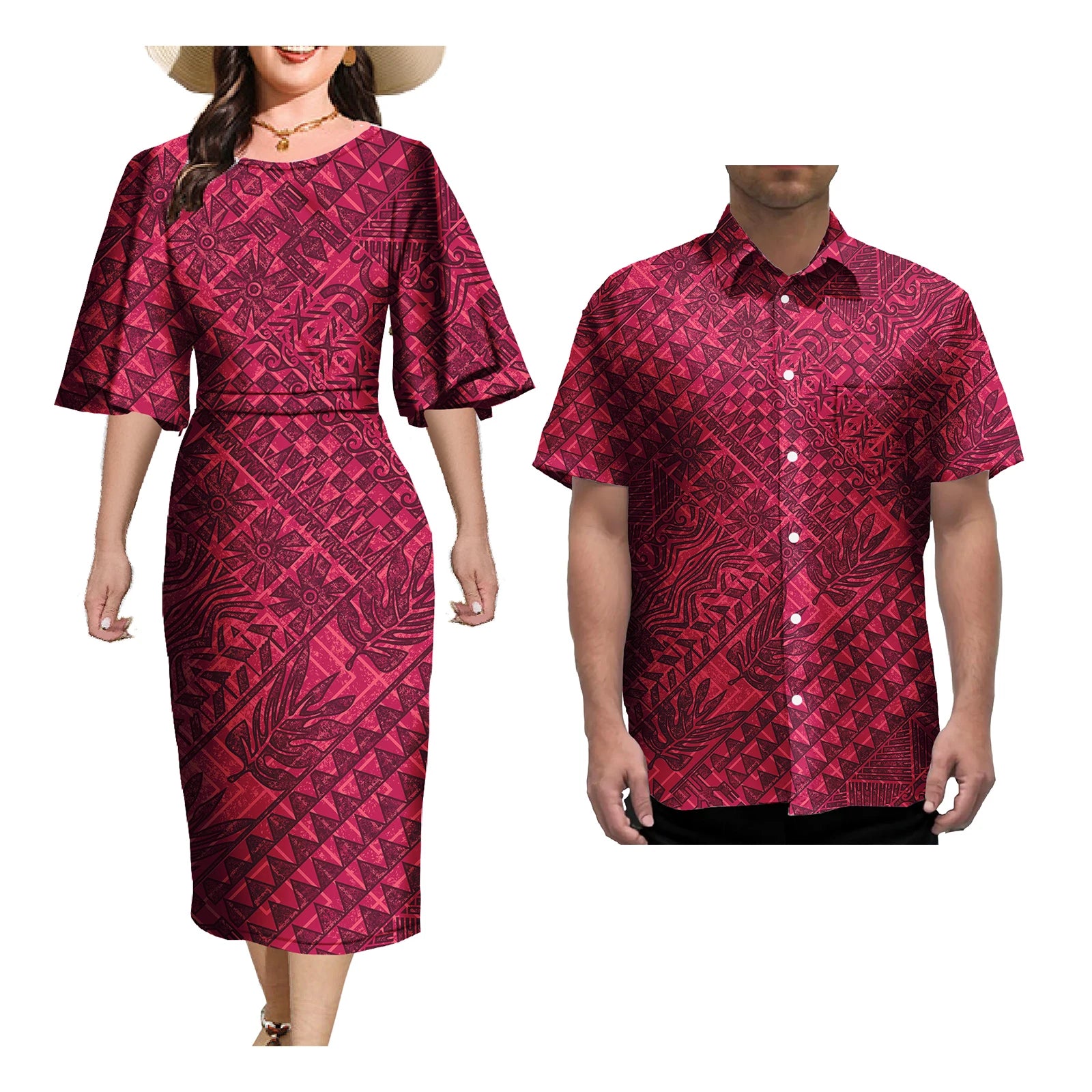Ensemble de Tenue de Couple pour Femme et Homme, Robes Élégantes, Jupe Sexy, Tatouage Samoa, Imprimé, Décontracté, Assortie