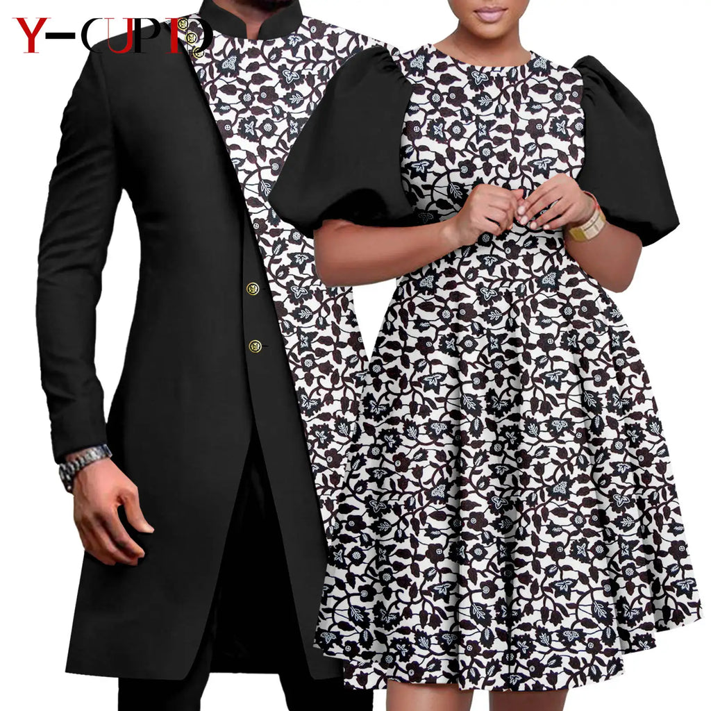 Vêtements Africains Assortis pour Couple Dashiki, Robe Imprimée, Bazin Riche, Ensemble Veste et Pantalon Imbibés, 2 Pièces, Y23C076