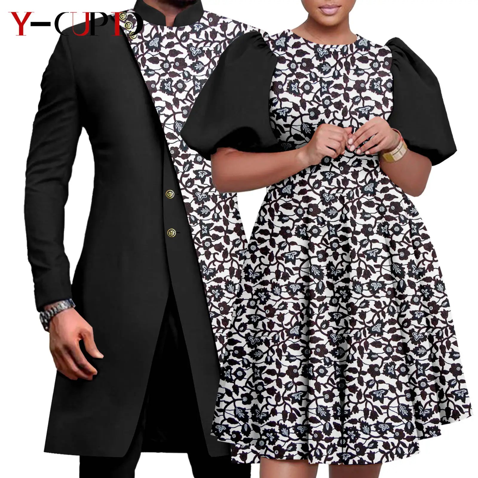 Vêtements Africains Assortis pour Couple Dashiki, Robe Imprimée, Bazin Riche, Ensemble Veste et Pantalon Imbibés, 2 Pièces, Y23C076