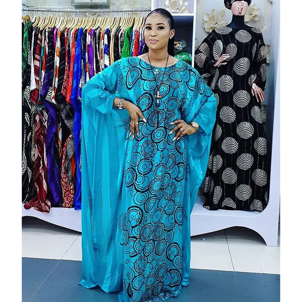 African Dresses For Women Rich bazin Evening Party Maxi Dress Colorful Stripe Circle Print Nigeria Long Robe Elegant Sexy Daily