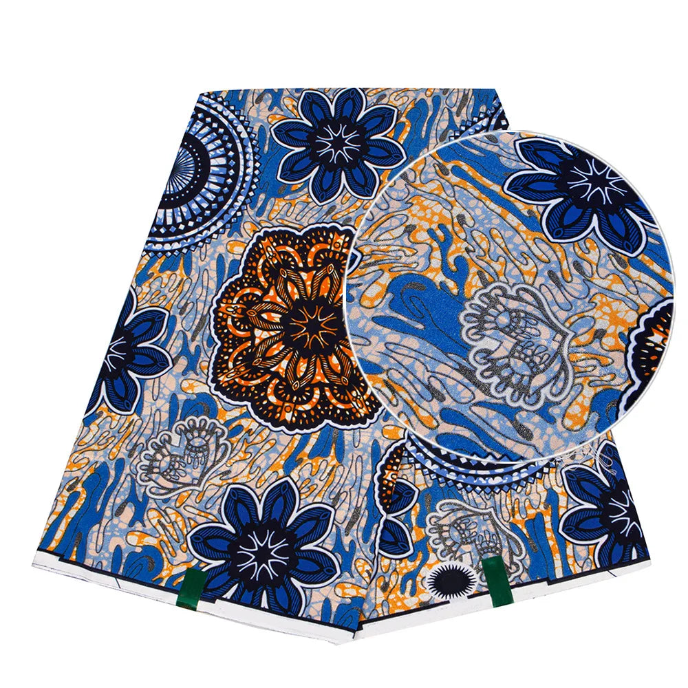 Tissu africain imprimé wax – Ankara 100 % coton avec paillettes dorées, 6 yards/rouleau, pour robes, foulards et vêtements de mode