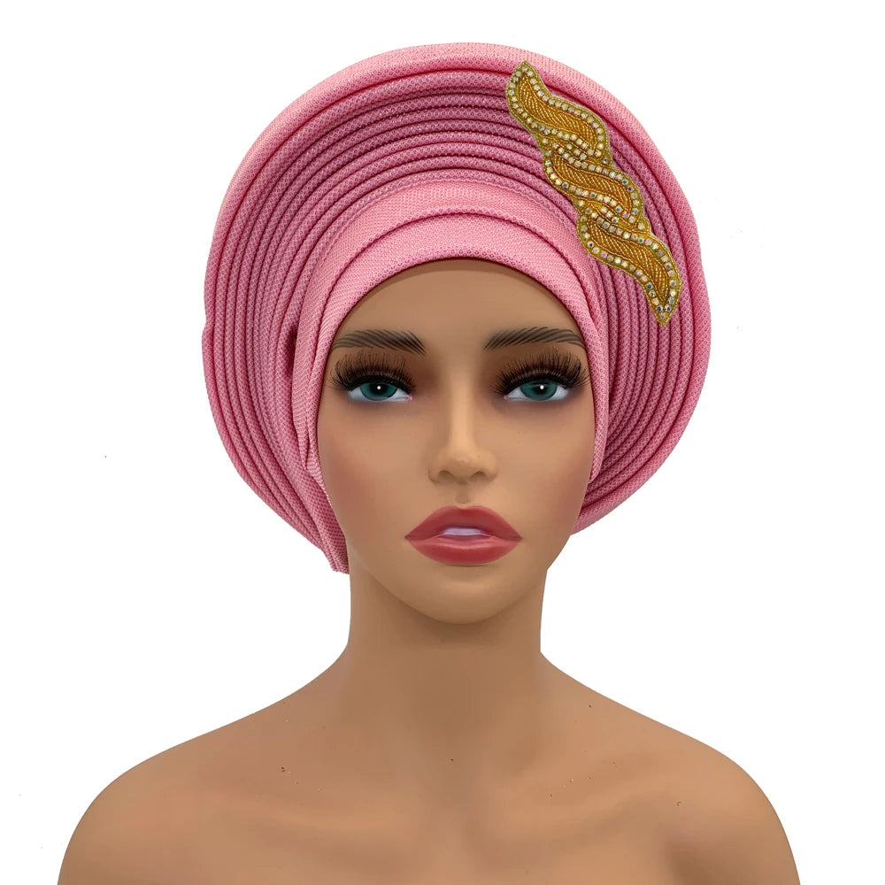 Cravate de sauna africaine Auto Gele pour femmes, couvre-chef nigérian, fête de mariage, turban féminin, casquette prête à porter