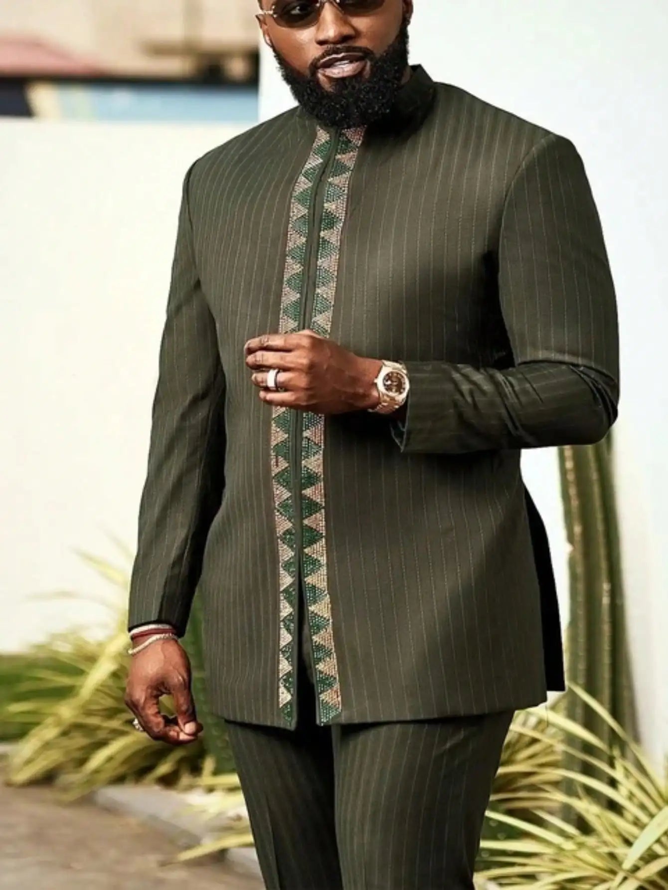Costume traditionnel africain pour homme, chemise à manches longues de style ethnique imprimée et patchwork, pantalon décontracté, ensemble 2 pièces pour les vacances