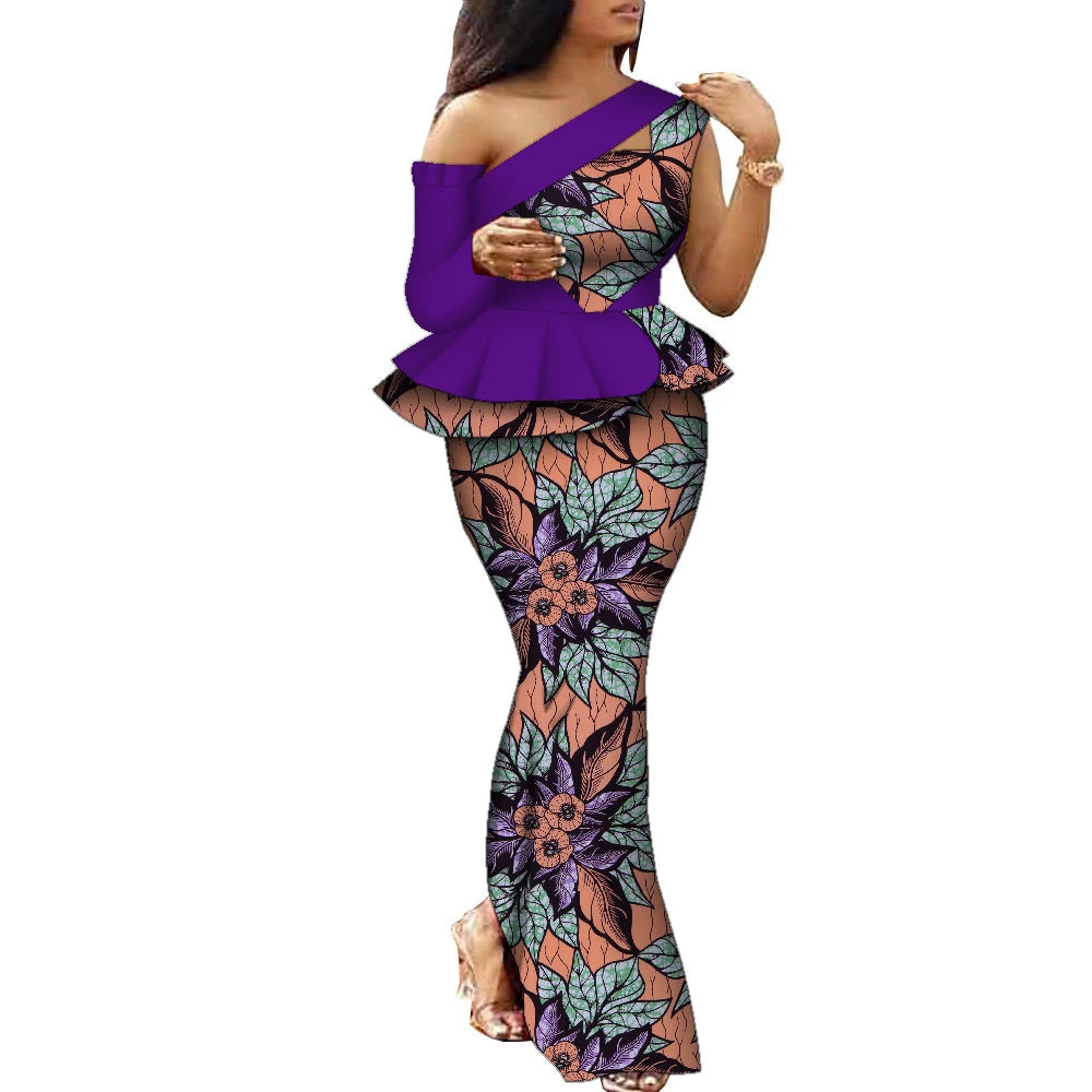 African Dress Women Traditional Ankara Print Dress for Women Elegant Party Two Pieces Sets Top and Skirt Lady's Outfits WY10085
