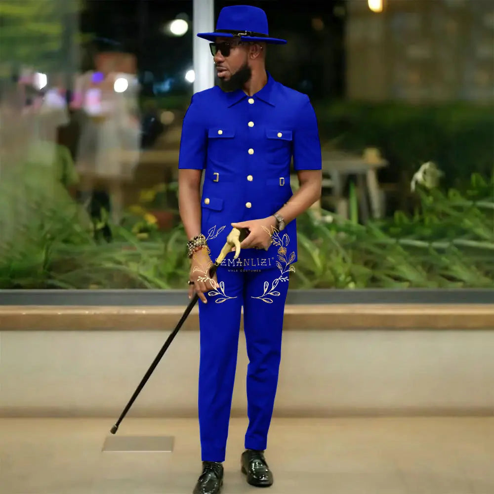 Costumes de style africain pour hommes pour mariage, sur mesure, 2 pièces, veste à simple boutonnage, pantalon, 2 pièces, costumes de marié, costume homme