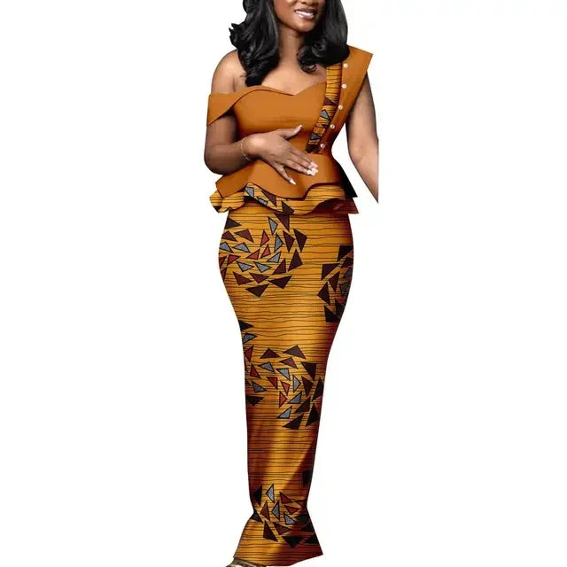 African Dresses for Women Match Bazin Lover Couple Clothes Print Mermaid Evening Dresses Men Outfits Shirt and Pant Sets Wedding