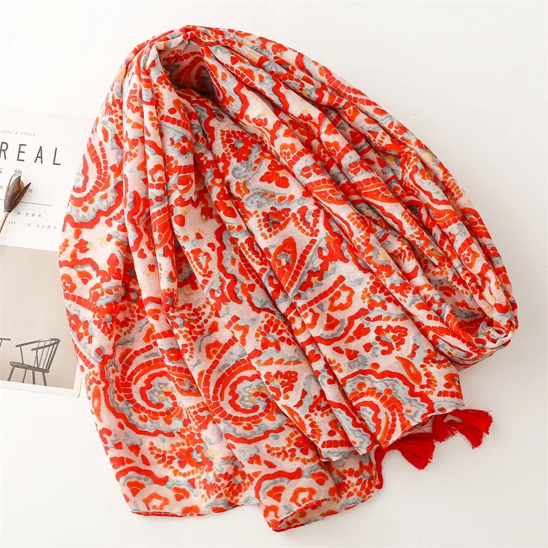 Châle en Viscose avec Pompon, Écharpe Africaine, Indienne, Ethnique, Géométrique, Florale, Haute Qualité, Bande Ronde, Hijab Musulman, Bufanda, 180x90cm
