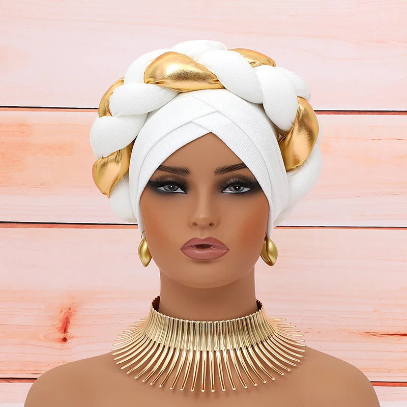 Auto Gele-Turban Africain pour Femme Musulmane, Cravate de Sauna, Chapeau Rond Plissé, Hijab Aso Oke NigWin, Foulard de Tête