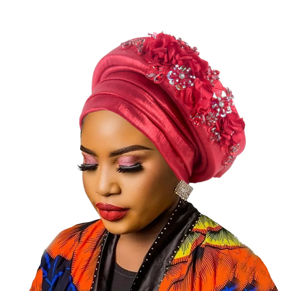 Casquette Turban pour femmes africaines, fleur de diamant, Nigeria, Auto Gele, couvre-chef déjà fabriqué, Geles de mariage, couvre-chef féminin, chapeau de fête