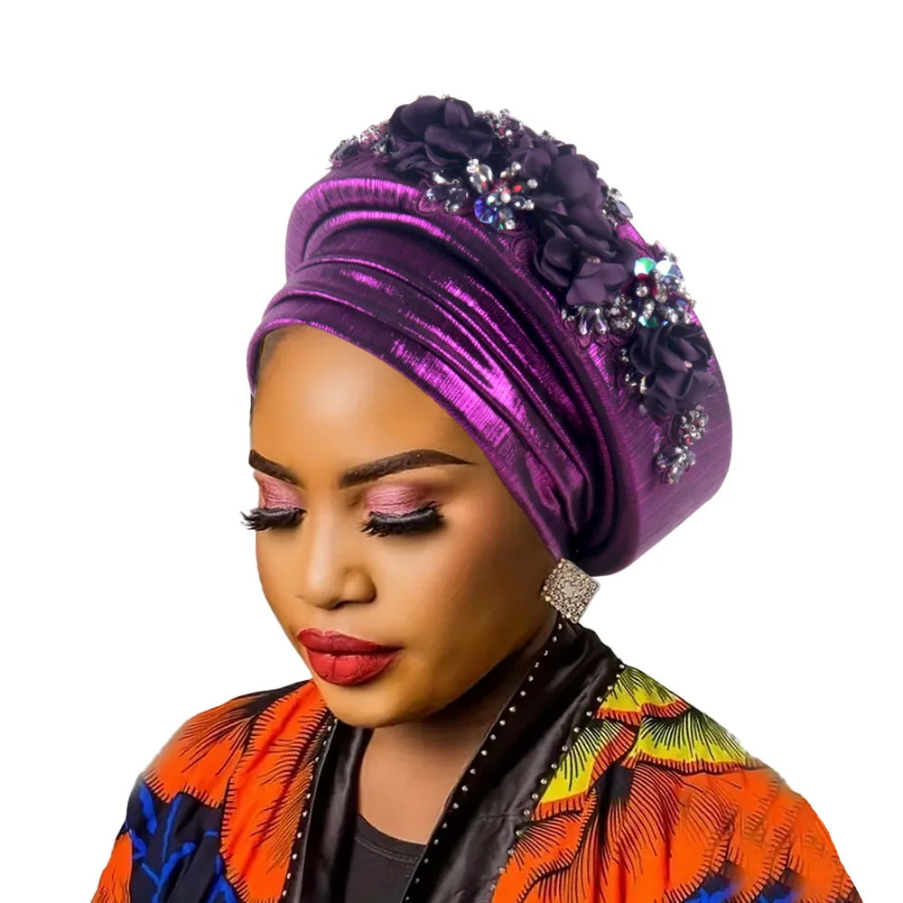 Casquette Turban pour femmes africaines, fleur de diamant, Nigeria, Auto Gele, couvre-chef déjà fabriqué, Geles de mariage, couvre-chef féminin, chapeau de fête