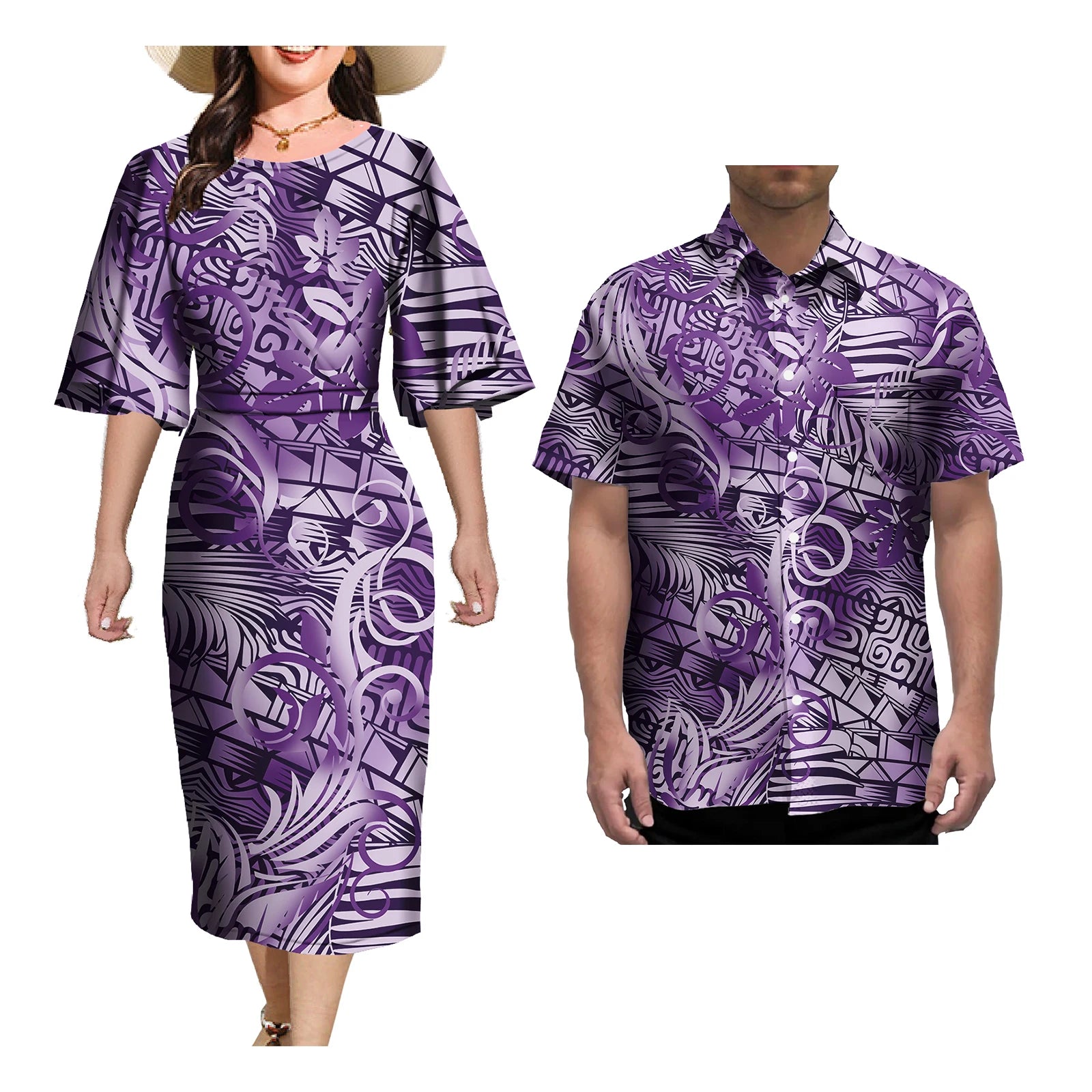Ensemble de Tenue de Couple pour Femme et Homme, Robes Élégantes, Jupe Sexy, Tatouage Samoa, Imprimé, Décontracté, Assortie