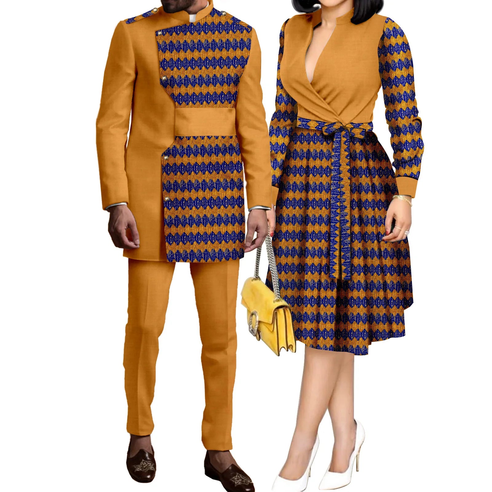 SEA&ALP Tenues de couple africaines imprimées Kente pour mariage, ensemble Dashiki africain pour homme à manches longues et pantalon, robes assorties pour femme