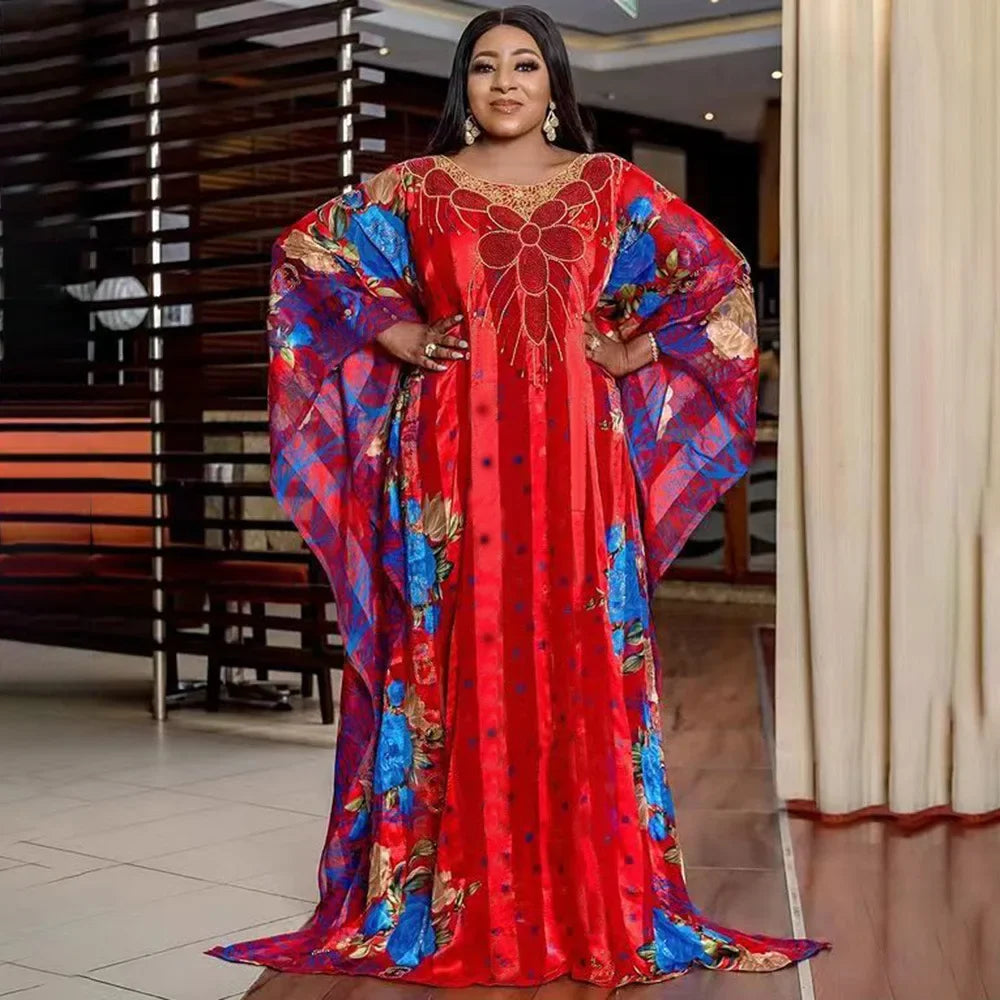 African Print Dresses for Women Muslim Maxi Dress Traditional Dashiki Diamond Abaya Dubai Boubou Robe Africa Morocco Gown Robes
