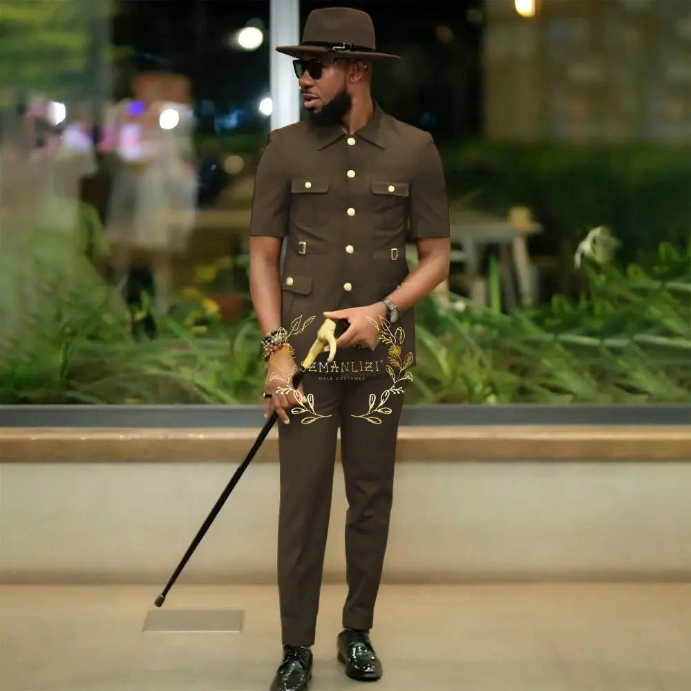 Costumes de style africain pour hommes pour mariage, sur mesure, 2 pièces, veste à simple boutonnage, pantalon, 2 pièces, costumes de marié, costume homme