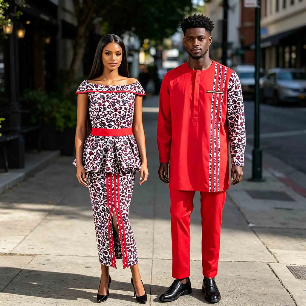Tenues de couple assorties pour hommes, ensembles chemises et pantalons, robes africaines Dashiki pour femmes, haut et jupes fendues pour mariage, Y23C006