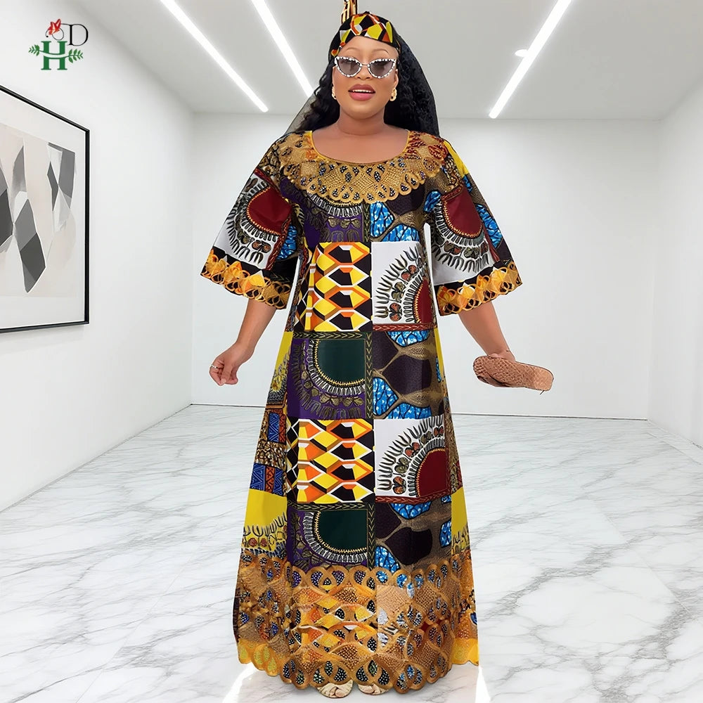 H&D African Dresses For Women Traditional Clothing Embroidery Printed Outfits Bubu Gown Abayas Robe Kaftan Boubou Djellaba 2025