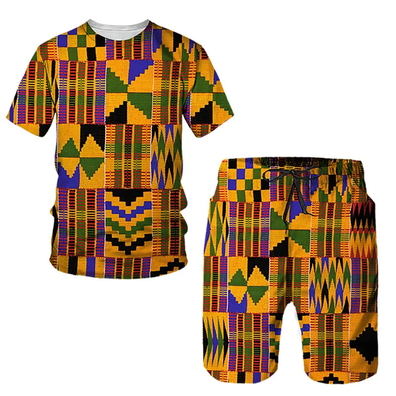 Ensembles de t-shirts et shorts College en 3D de style ethnique africain pour hommes, mode décontractée, t-shirt à manches courtes, olympiques pantalons, vêtements respirants