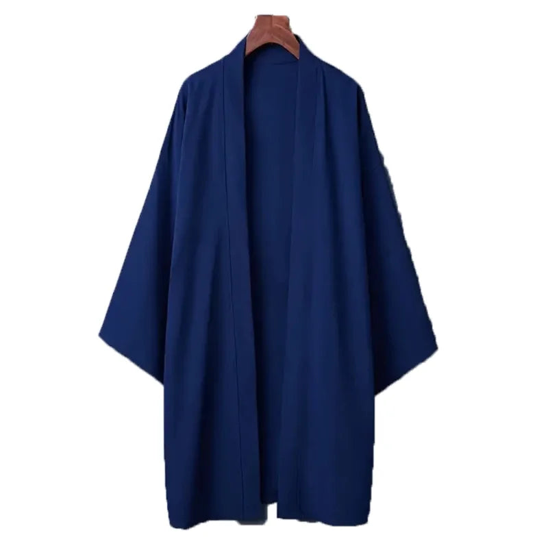 Robe d'été noire pour hommes, vêtements de samouraï, couleur unie, ample, Costume traditionnel asiatique, cape Kimono japonaise de plage, manteau de protection solaire