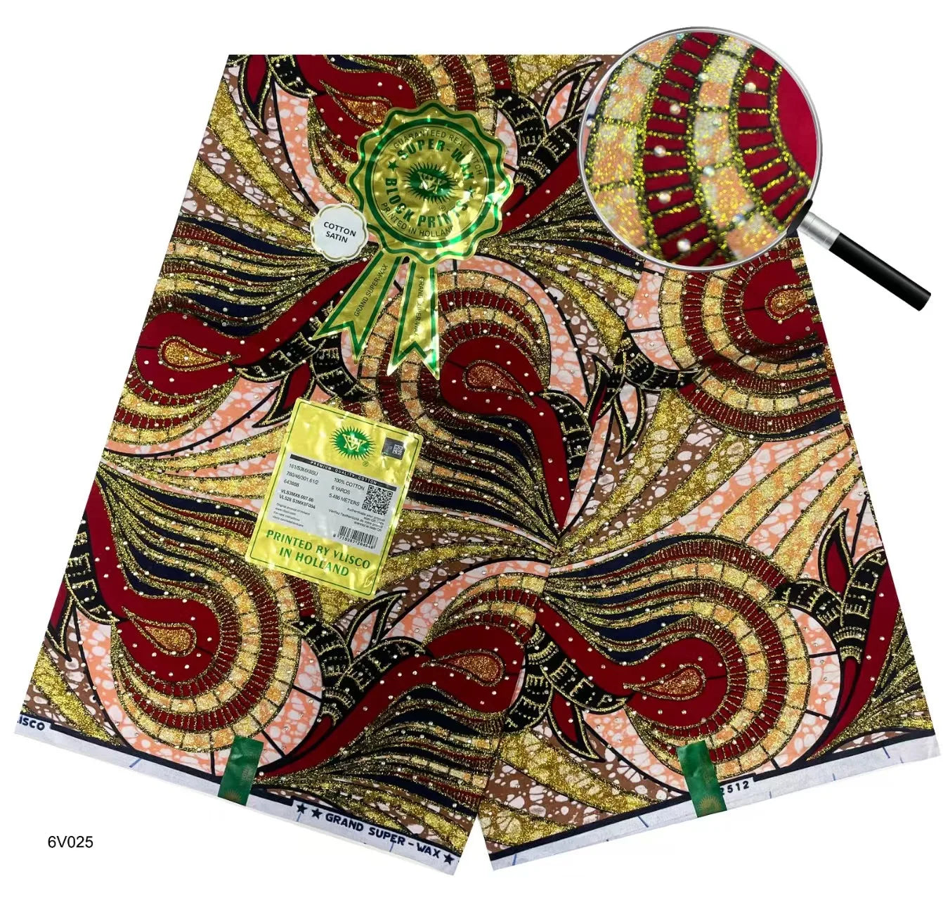 Tissu africain en cire avec des bandes de cristal, tissu en cire pour robe de femme, 6 yards/lot, cire africaine