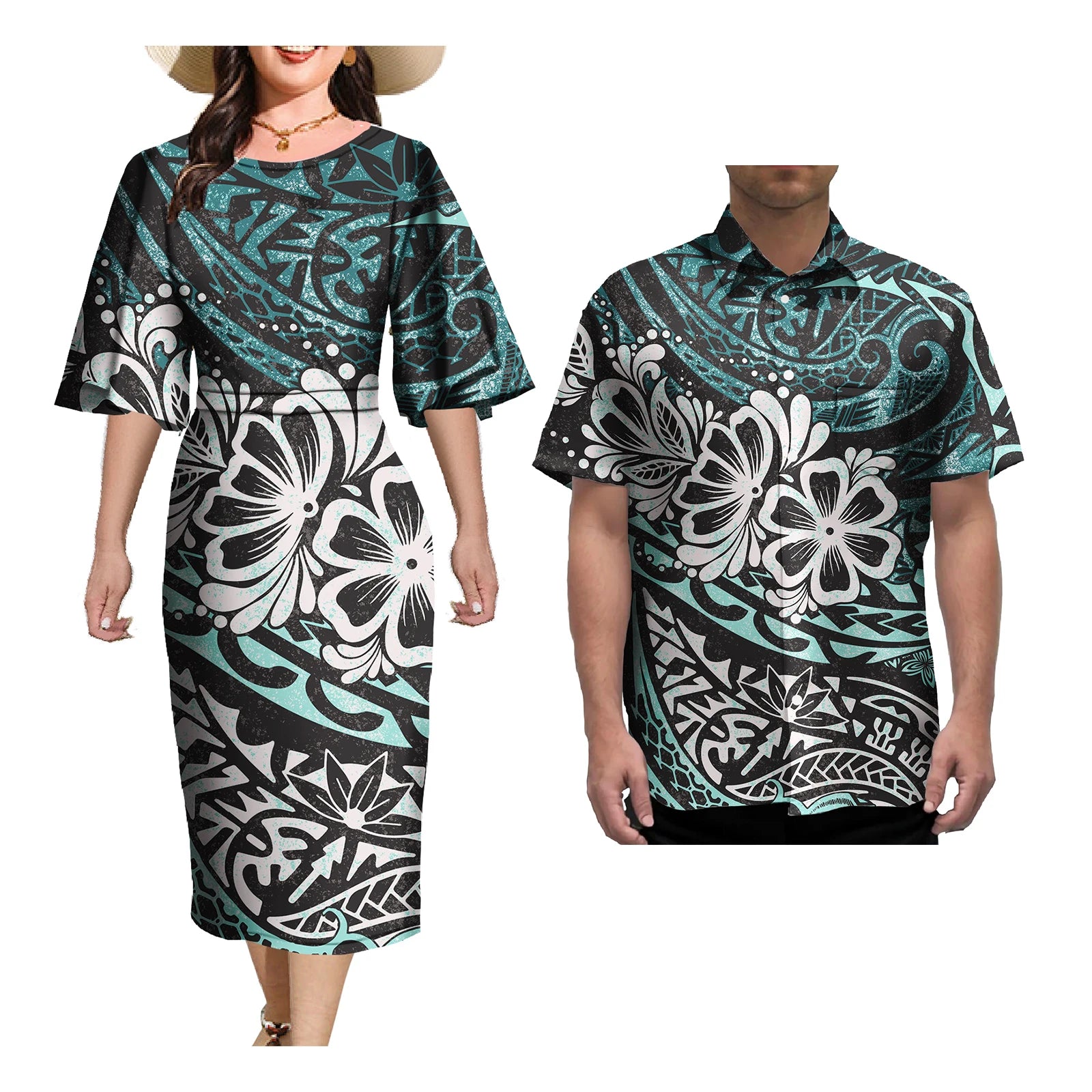 Ensemble de Tenue de Couple pour Femme et Homme, Robes Élégantes, Jupe Sexy, Tatouage Samoa, Imprimé, Décontracté, Assortie